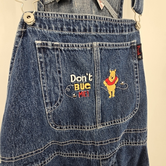 Vintage Disney Y2K Winnie the Pooh “don’t Bug Me” embroidered overall shorts 20W - Picture 4 of 9